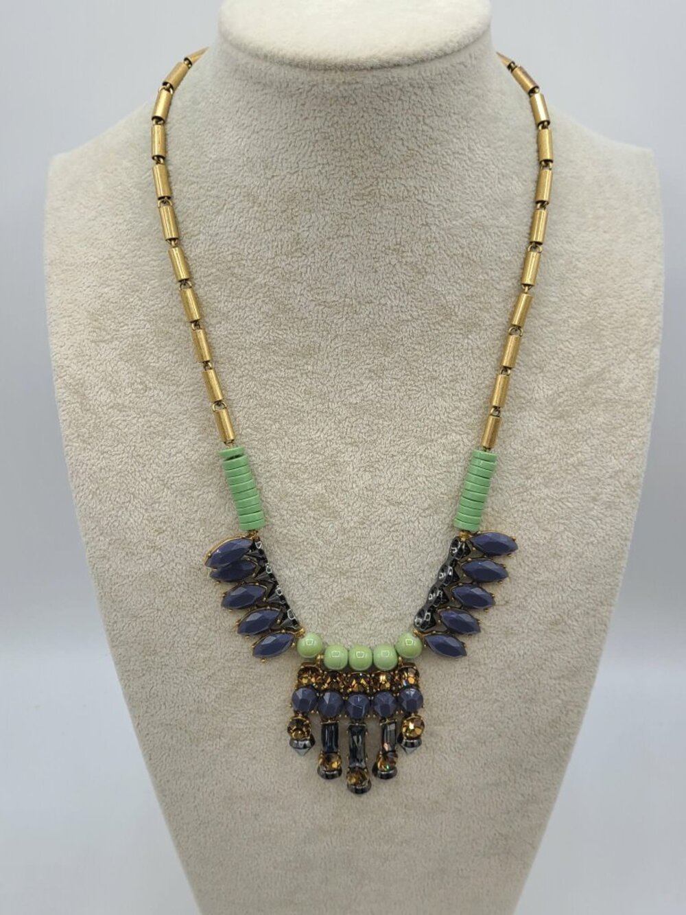 J Crew Gold Tone Resin Crystal Boho Bead Necklace